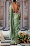 Nidhika Shekhar Sage green embroidered pre-draped sari set Online Shopping