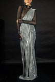 Nikhil Thampi Silver beaded shimmery pre-draped sari set Online Shopping