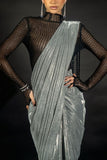 Nikhil Thampi Silver beaded shimmery pre-draped sari set Online Shopping