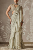 Ridhi Mehra Silver green plain pre-draped sari set Online Shopping