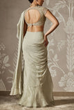 Ridhi Mehra Silver green plain pre-draped sari set Online Shopping