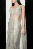 Rohit Gandhi + Rahul Khanna Silver intricate embroidery draped sari set Online Shopping