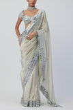 Vvani by Vani Vats Silver mirror embroidered sari set Online Shopping