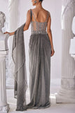 Mandira Wirk Silver ombre embellished drape sari gown Online Shopping