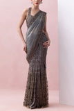 Esha Sethi Thirani Steel grey embroidered skirt sari set Online Shopping