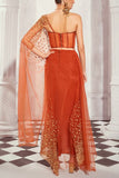 Nikita Mhaisalkar Tangerine embroidered pre-draped sari set Online Shopping