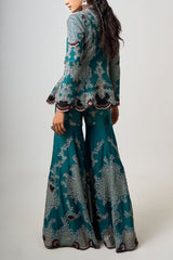 Nupur Kanoi Teal embroidered jacket and gharara Online Shopping