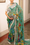 Saksham and Neharicka Teal floral printed sari set Online Shopping