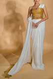 Nikhil Thampi White and gold sari and embellished corset Online Shopping