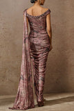 Tarun Tahiliani Wine printed foil jersey concept sari Online Shopping