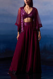 Angad Singh Wine sequin embroidered cape and sharara set Online Shopping