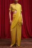 Itrh Yellow crystal ruched skirt sari set Online Shopping