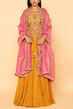 Petticoat Lane Yellow embroidered kurta and crushed skirt set Online Shopping