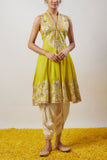 Gopi Vaid Yellow floral embroidered flared kurta set Online Shopping