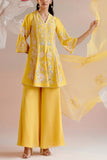 Chandrima Yellow floral embroidered kurta set Online Shopping