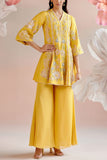 Chandrima Yellow floral embroidered kurta set Online Shopping