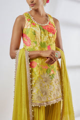 Gopi Vaid Yellow floral embroidered sharara set Online Shopping