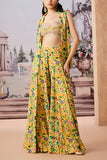 Aneesh Agarwaal Pret Yellow floral printed jacket and sharara set Online Shopping