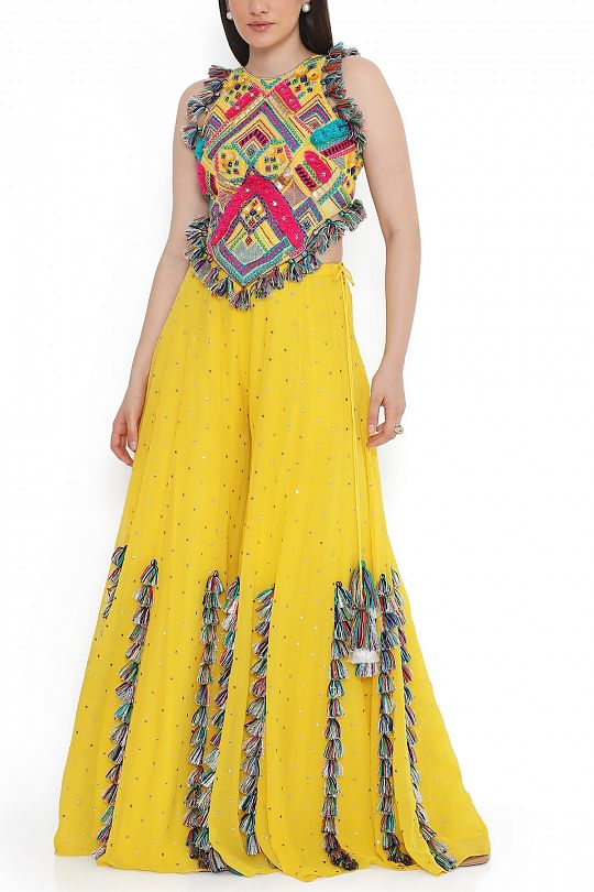 Payal Singhal Yellow mukaish georgette sharara set Online Shopping