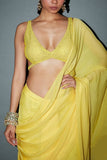 Itrh Yellow pre-draped sari set Online Shopping