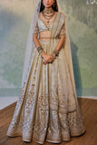 Cedar and Pine Grey mirror hand embroidery lehenga set Online Shopping