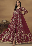 Festive Maroon Sequin Embroidered Butterfly Net Anarkali Set Online Shopping