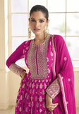 Festive Rani Pink Sequin Embroidered Georgette Anarkali Set Online Shopping