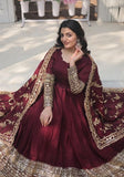 Festive Maroon Embroidered Vichitra Anarkali Set Online Shopping