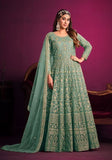 Festive Sky Blue Embroidered Net Anarkali Kurta Set Online Shopping