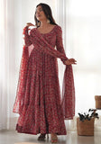 Festive Maroon Printed Faux Georgette Anarkali Set Online Shopping