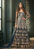 Festive Teal Blue Zari Embroidered Net Kurta Set Online Shopping