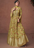 Festive Yellow Sequin Embroidered Organza Silk Anarkali Set Online Shopping