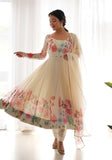 Festive Cream Digital Print Organza Anarkali Set Online Shopping