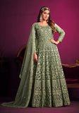 Festive Green Embroidered Net Anarkali Kurta Set Online Shopping