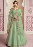 Festive Light Green Embroidered Pure Silk Anarkali Kurta Set Online Shopping