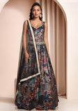 Festive Black Printed Gown Set With Belt And Dupatta Online Shopping