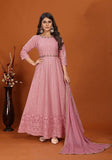 Festive Pink Embroidered Faux Georgette Anarkali Set Online Shopping