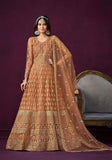 Festive Orange Embroidered Net Anarkali Kurta Set Online Shopping