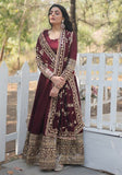 Festive Maroon Zari Sequin Embroidered Vichitra Shimmer Anarkali Set Online Shopping