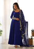 Festive Royal Blue Zari Sequin Embroidered Faux Georgette Anarkali Set Online Shopping