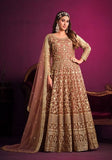 Festive Brown Embroidered Net Anarkali Kurta Set Online Shopping