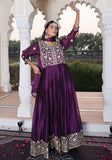 Festive Purple Ribbon Work Embroidered Rangoli Silk Anarkali Set Online Shopping