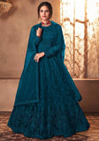 Festive Turquoise Dori Embroidered Net Anarkali Set Online Shopping