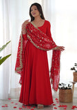 Festive Red Solid Faux Georgette Anarkali Set Online Shopping