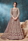 Festive Light Brown Embroidered Net Anarkali Kurta Set Online Shopping