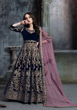 Festive Navy Blue Embroidered Pure Velvet Anarkali Kurta Set Online Shopping