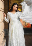 Festive White Embroidered Muslin Georgette Anarkali Set Online Shopping