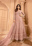 Festive Peach Sequin Thread Embroidered Net Anarkali Set Online Shopping