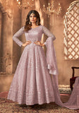 Festive Dusty Purple Sequin Thread Embroidered Net Anarkali Set Online Shopping