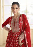 Festive Red Embroidered Faux Georgette Anarkali Kurta Set Online Shopping